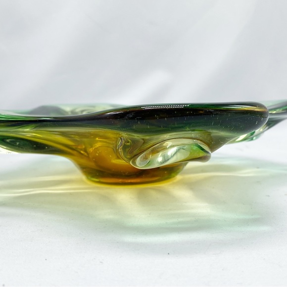 Vintage Italian Murano Art Glass Green Amber Ombre Candy Dish Bowl - Picture 6 of 10